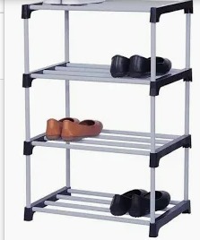 Plastic 4 Tier Shoe Rack Black White