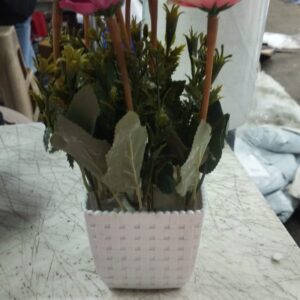 Dry Rose Flower Basket For Home Shop Office Decor Artificial Flower With Stylish Pot Maroon