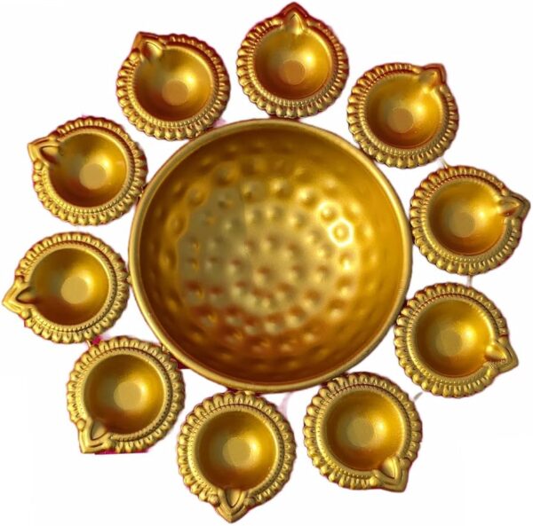 Diwali Special Five Diyas Stainless Golden Plate