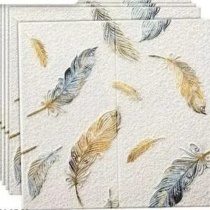 Sarvari Decor Cream Foam Aesthetic Feather Printed Wallpaper Self Adhesive 3D Pack Of 4
