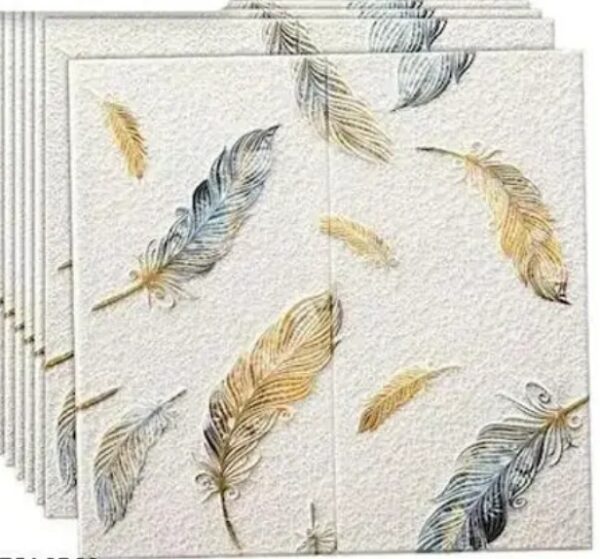 Sarvari Decor Cream Foam Aesthetic Feather Printed Wallpaper Self Adhesive 3D Pack Of 4