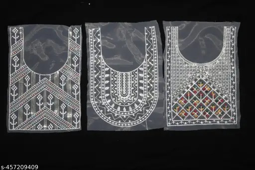 Embroidery Patch For Neck On White Net Set Of 3