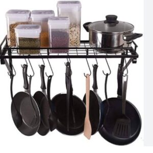 Wall Mounted Kitchen Multipurpose Iron Rack With 10 Hooks Black Colour