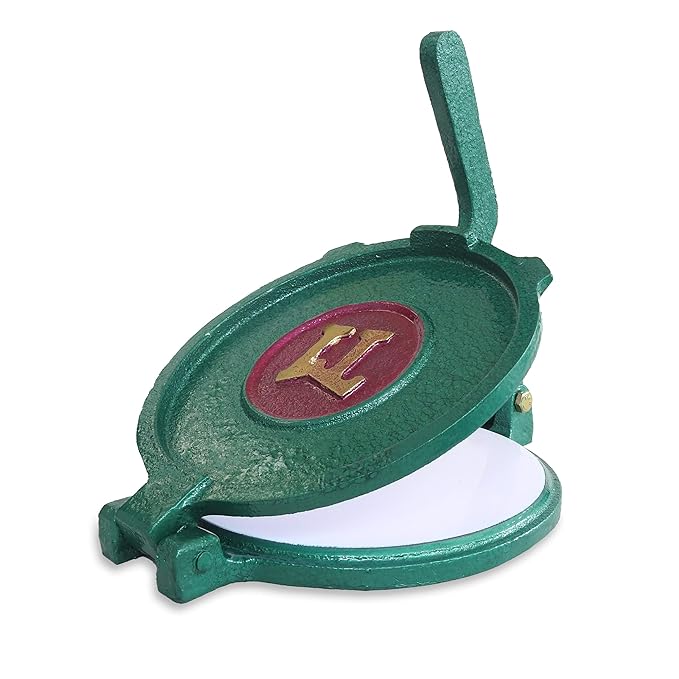 Mademan Mayil Iron Roti Papad Maker Press With Handle Green Colour 17 Cm Plate