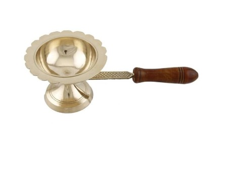 Brass Dhoop Diya With Wooden Handle