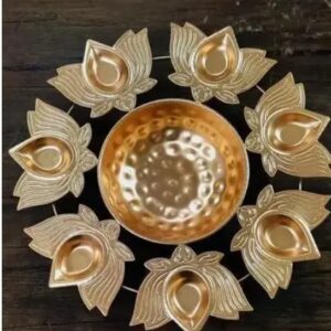 Lotus Design Metal Pots Light and Flower Urli Diwali Decorations