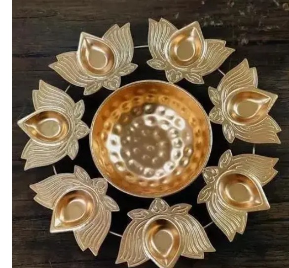 Lotus Design Metal Pots Light and Flower Urli Diwali Decorations