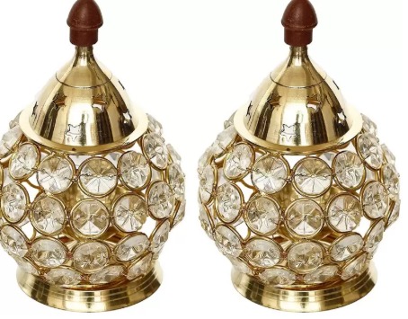 Brass And Crystal Matki Shape Akhand Diya Pack Of 2