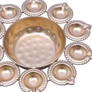 Ethnic Design 9 Point 5 Inches Decor Urli Bowl With 10 Diyas Urli For Home Decor Gold Color