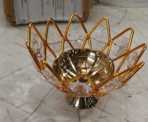 Crystal Akhand Brass Diya Puja Lamp Decorative Sharp Flower Shape For Home Decor