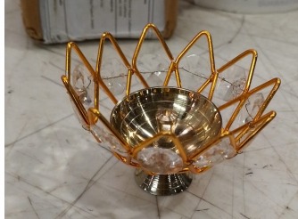 Crystal Akhand Brass Diya Puja Lamp Decorative Sharp Flower Shape For Home Decor