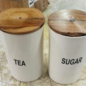 Tea Sugar Storage Canisters With Wooden Lid Pack Of 2
