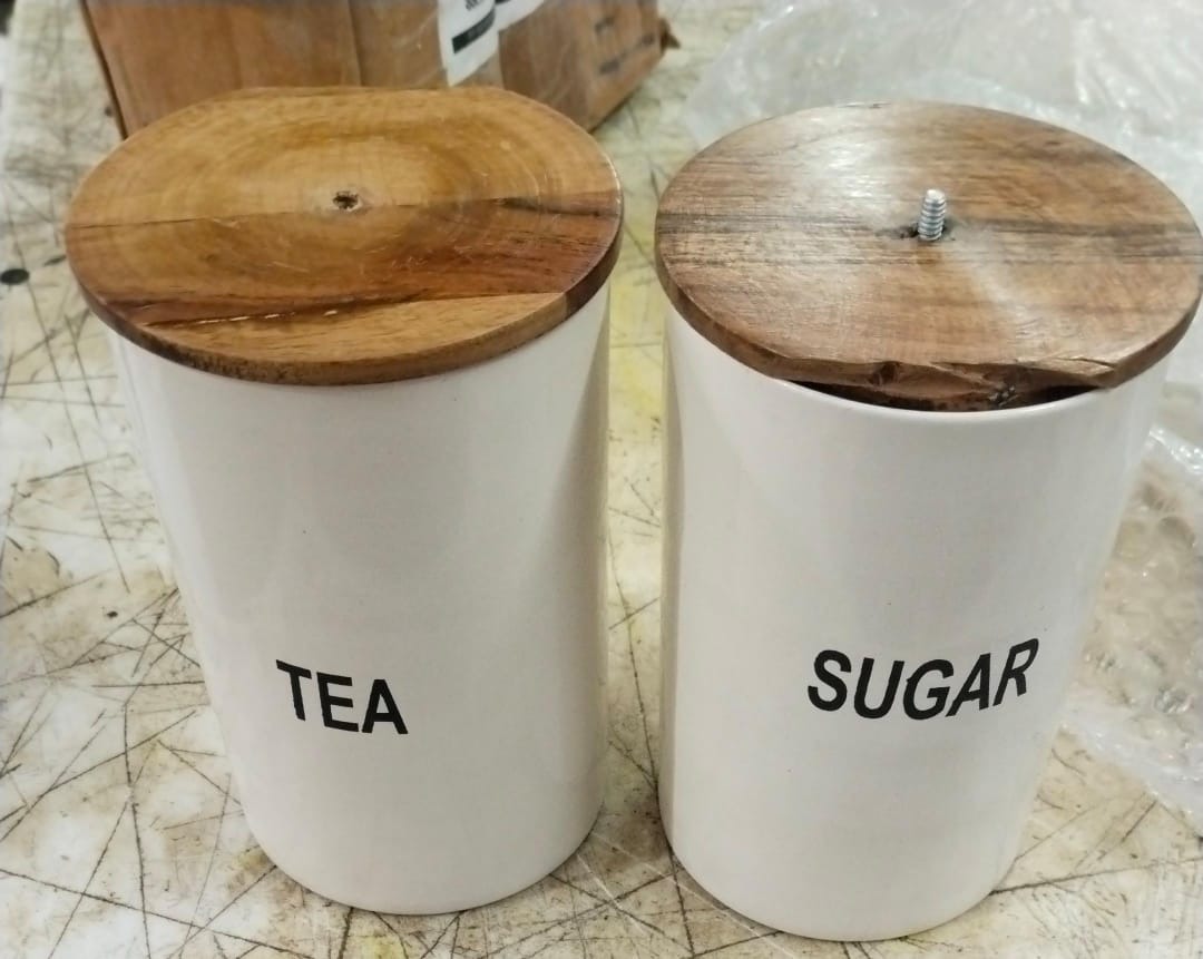 Tea Sugar Storage Canisters With Wooden Lid Pack Of 2