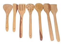 Wooden Serving And Cooking Spoons Wood Brown Kitchen Utensil Set Of 7