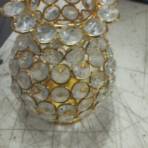 Decorative Metal Vase For Flower Plants In Rose Gold Finish and Clear Crystals