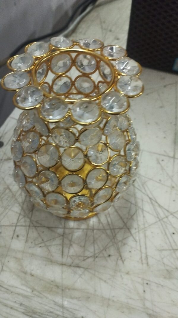 Decorative Metal Vase For Flower Plants In Rose Gold Finish and Clear Crystals