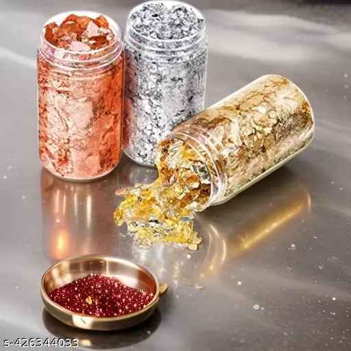 Sumera Warq Gold Leaf Gilding Flakes Imitation Gold Metallic Foil Flakes For Nail Arts Gold Silver And Copper