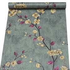 D Green Flower Design Self Adhesive Wallpaper Size 45 X 500 Cm