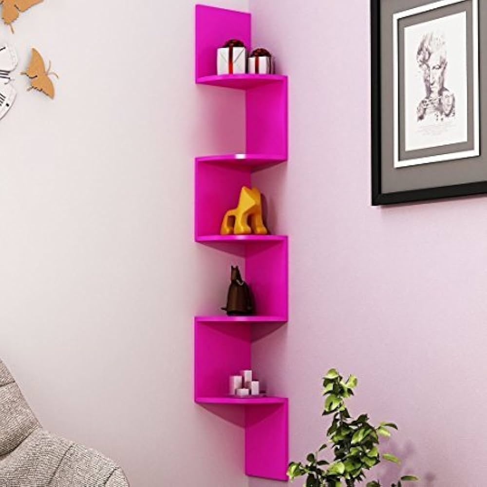 Decorasia Wooden Zigzag Wall Mount Floating Corner Pink Wall