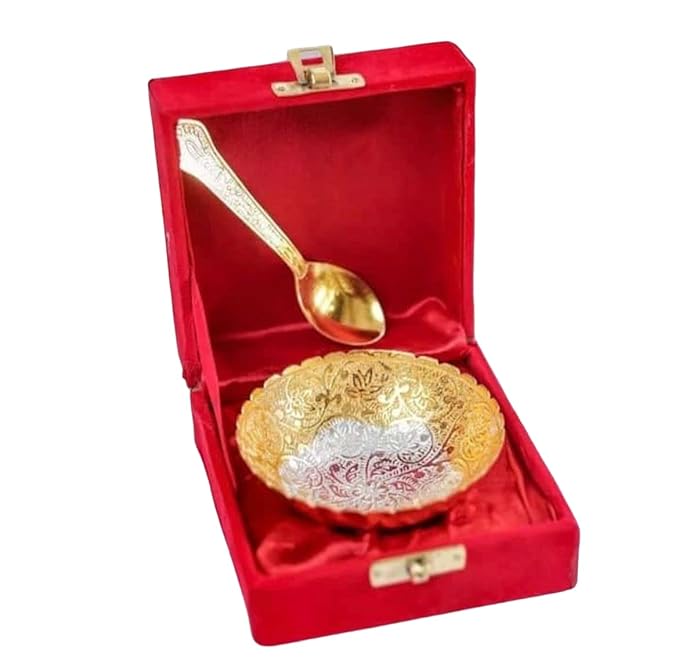 Round Bowl With Spoon Royal Velvet Box Best For Wedding Gifts 250 Ml Pack Of 4