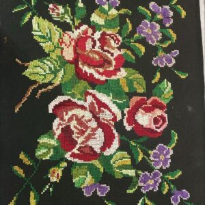 Flower Printed Needlepoint Floral Finished French Tapestry Black Size 19 X 24 Inch