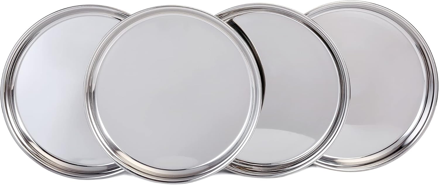 Round Plate Stainless Steel Plates Pack Of 4