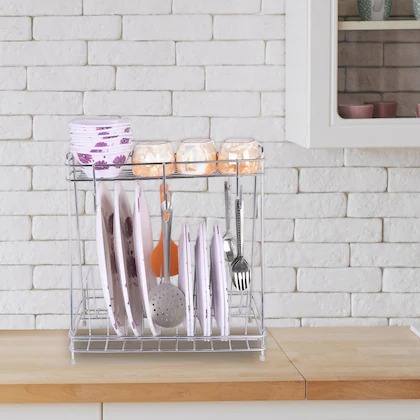 Stainless Steel 2 Layer Kitchen Dish Organizer Storage Rack