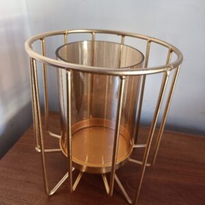 New Geometric Designer Gold Pillar Flower Vase With Glass Design Golden Colour