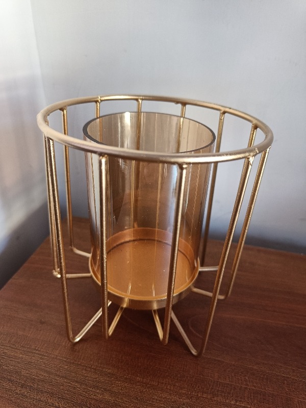 New Geometric Designer Gold Pillar Flower Vase With Glass Design Golden Colour