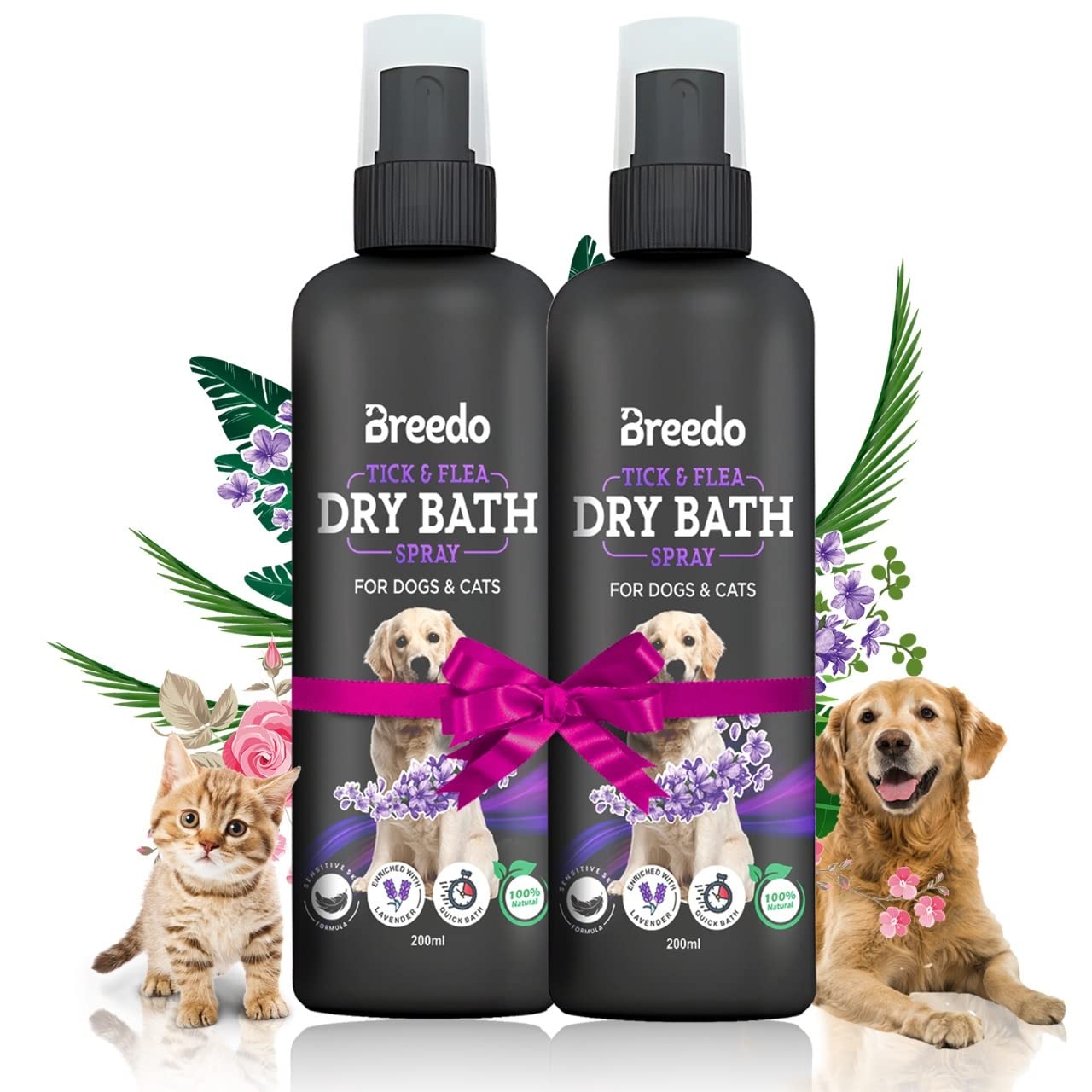 Breedo Dry Bath Spray For Dogs And Cats 200Ml Pack Of 2