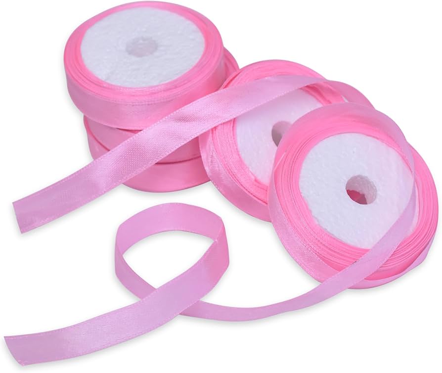 Satin Pink Ribbon For Hair Craft Gift Wrapping Sewing Pack Of 5