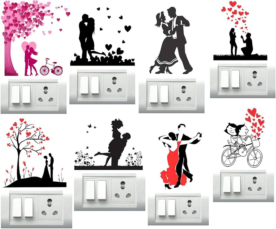 Pvc Vinyl Couple Switch Board Wall Sticker 30 Cm X 30 Cm Pack Of 8