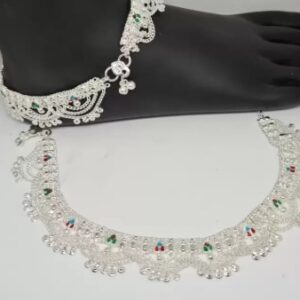 TRADITIONAL TRENDY SILVER COATING JEWEL SIZE 9 5 INCH Copper Anklet Pack of 2