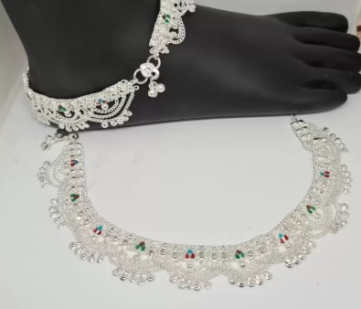 TRADITIONAL TRENDY SILVER COATING JEWEL SIZE 9 5 INCH Copper Anklet Pack of 2