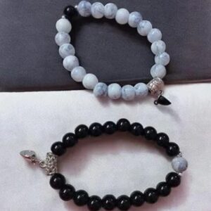 STSS Couple Bracelets white and black with magnetic heart