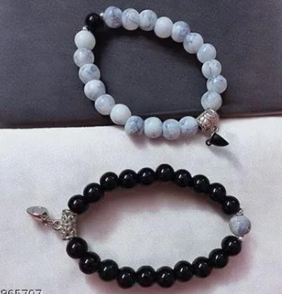 STSS Couple Bracelets white and black with magnetic heart