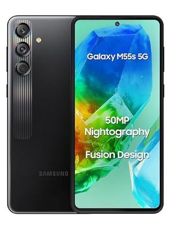 Samsung Galaxy M55s 5G Thunder Black 8GB RAM 128GB Storage 50MP Triple Cam 5000mAh Battery Snapdragon 7 Gen 1 4 Gen OS Upgrade 5 Year Security Update Super AMOLED Display Without Charger