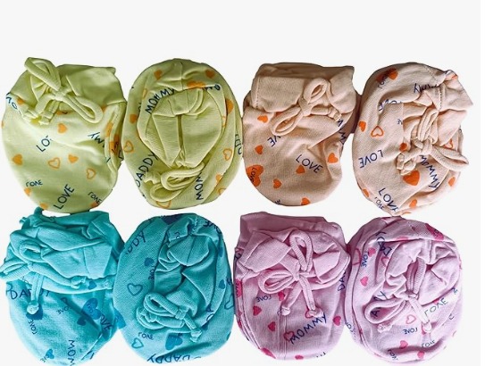 CUTEABLY Cute Baby Cotton Gloves Mittens and Booties Set Adjustable No Scratch 0 12 Months Pack of 4