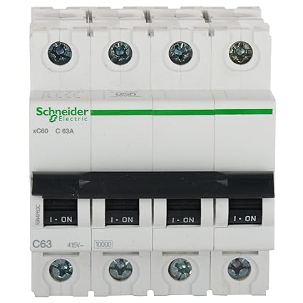 Schneider Electric Acti 9 63A Ampere 4Pole C Curve Mcb White Standard