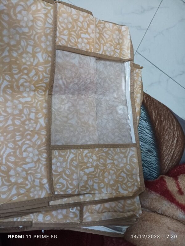 Beige Printed Saree Cover Set Of 3