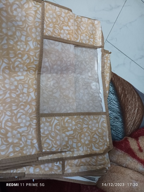 Beige Printed Saree Cover Set Of 3