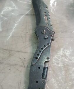 Stainless Steel Folding Push Button Lock Knife With Torch
