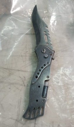 Stainless Steel Folding Push Button Lock Knife With Torch