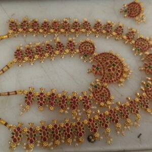 Gold Plated Stone Studded Multi Piece Jewellery Set For Women