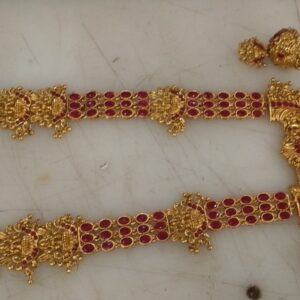 Gold Plated And Pink Colour Rani Haar Pearl Jewellery Sets