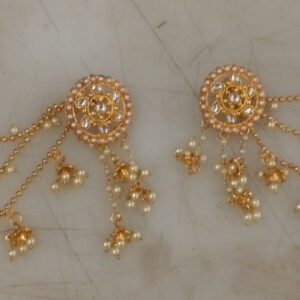 Gold Plated Kundan With Chain Jhumka Earrings