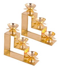 Brass Golden Color 3 Step Diya Pack Of 2
