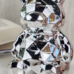 Satyam Kraft 1 Pc Big Ceramic Silver Teddy Bear Showpiece For Home Deco