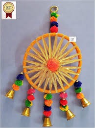Big Chakra With Kalash Wall Decor Hangings 4 Pcs Multicolor