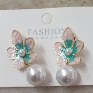Flower Design Earring For Women Blue And Pink
